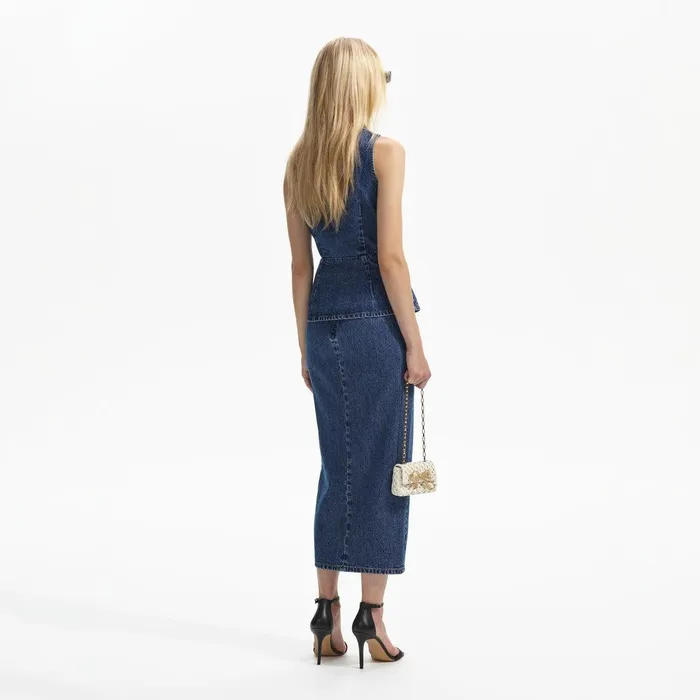Self Portrait Dresses Sleeveless Denim Midi Dress 8211 Women