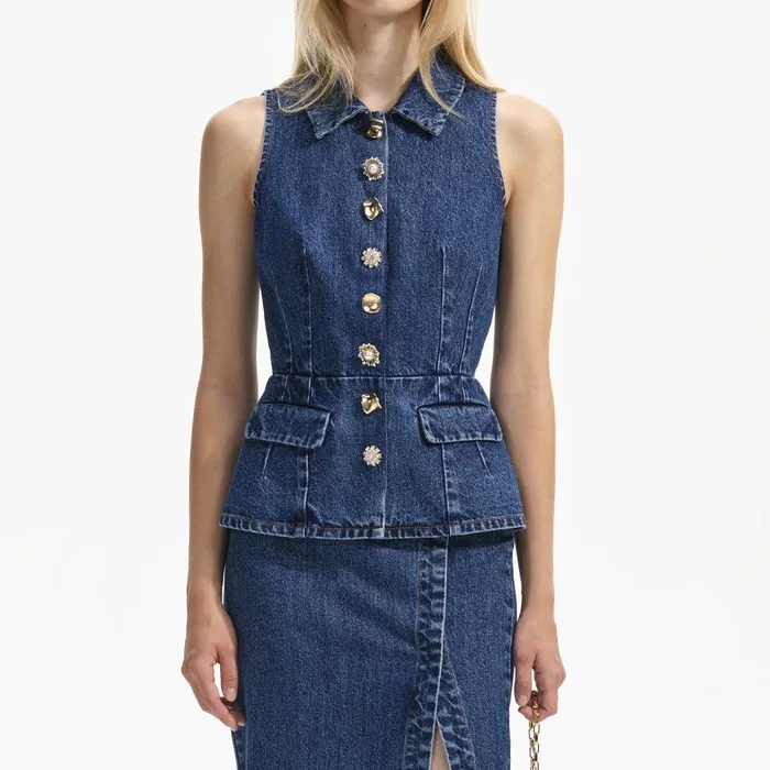 Self Portrait Dresses Sleeveless Denim Midi Dress 8211 Women