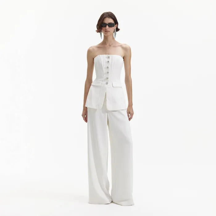 Self Portrait Dresses White Bandeau Crepe Jumpsuit 8211 Women
