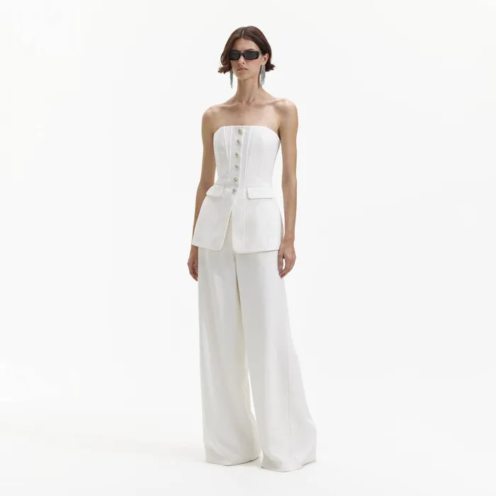 Self Portrait Dresses White Bandeau Crepe Jumpsuit 8211 Women