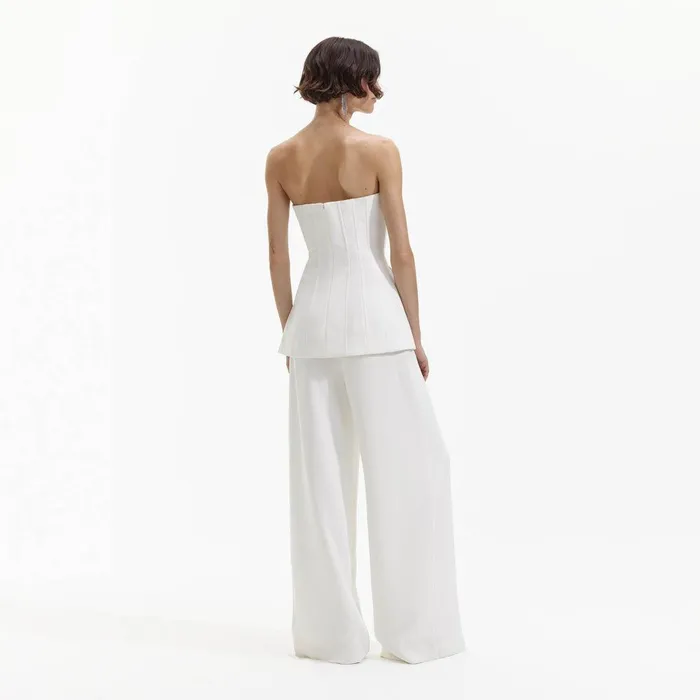 Self Portrait Dresses White Bandeau Crepe Jumpsuit 8211 Women