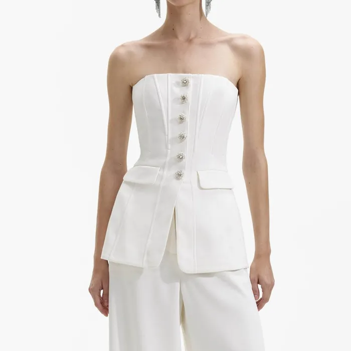 Self Portrait Dresses White Bandeau Crepe Jumpsuit 8211 Women