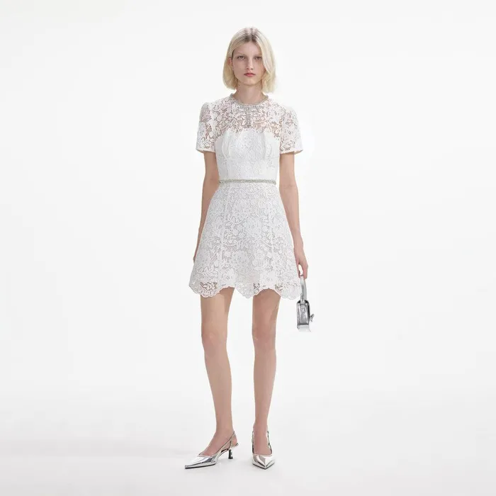 Self Portrait Dresses White Lace Diamante Mini Dress 8211 Women