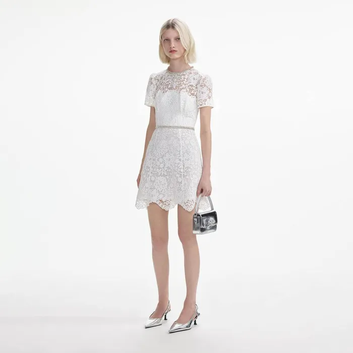 Self Portrait Dresses White Lace Diamante Mini Dress 8211 Women