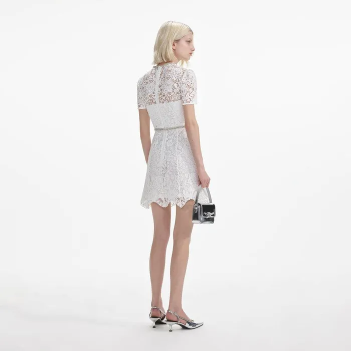 Self Portrait Dresses White Lace Diamante Mini Dress 8211 Women