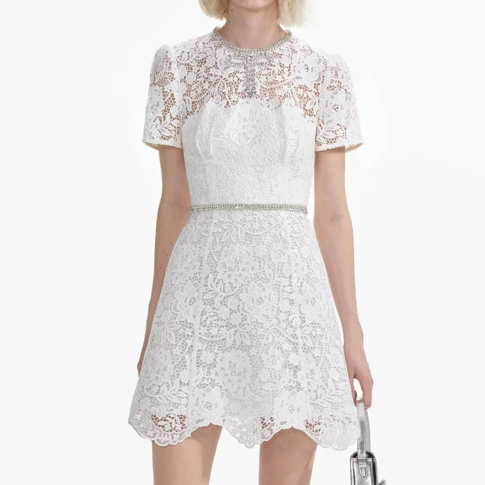 Self Portrait Dresses White Lace Diamante Mini Dress 8211 Women