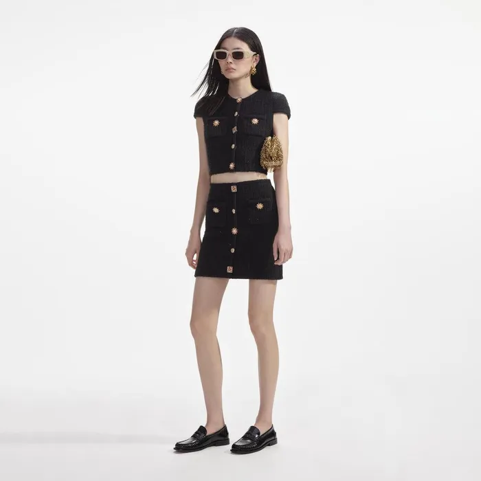 Self Portrait Knitwear Black Jewel Button Knit Mini Skirt 8211 Women