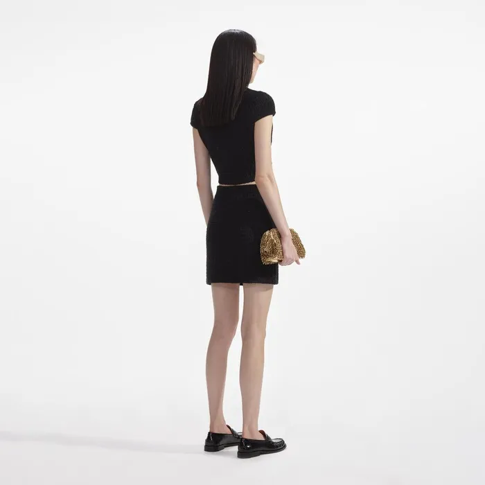Self Portrait Knitwear Black Jewel Button Knit Mini Skirt 8211 Women