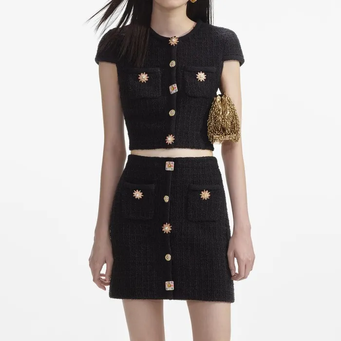 Self Portrait Knitwear Black Jewel Button Knit Mini Skirt 8211 Women
