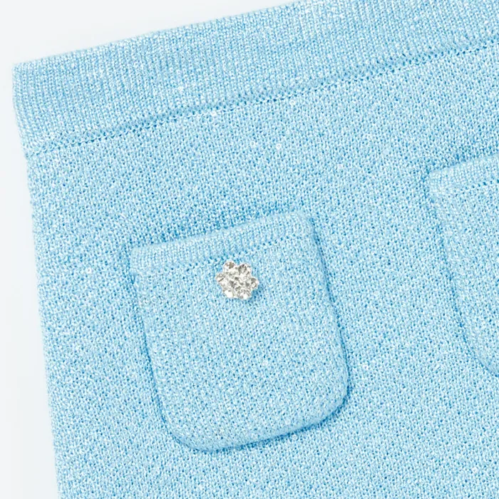 Self Portrait Knitwear Blue Sequin Knit Skirt 8211 Kids