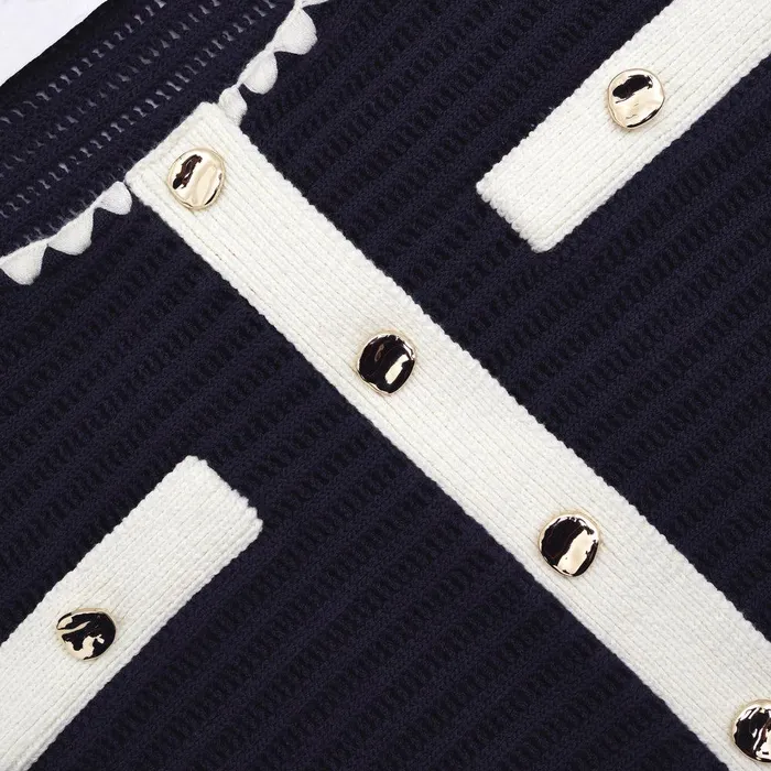 Self Portrait Knitwear Navy Crochet Contrast Trim Cardigan 8211 Women