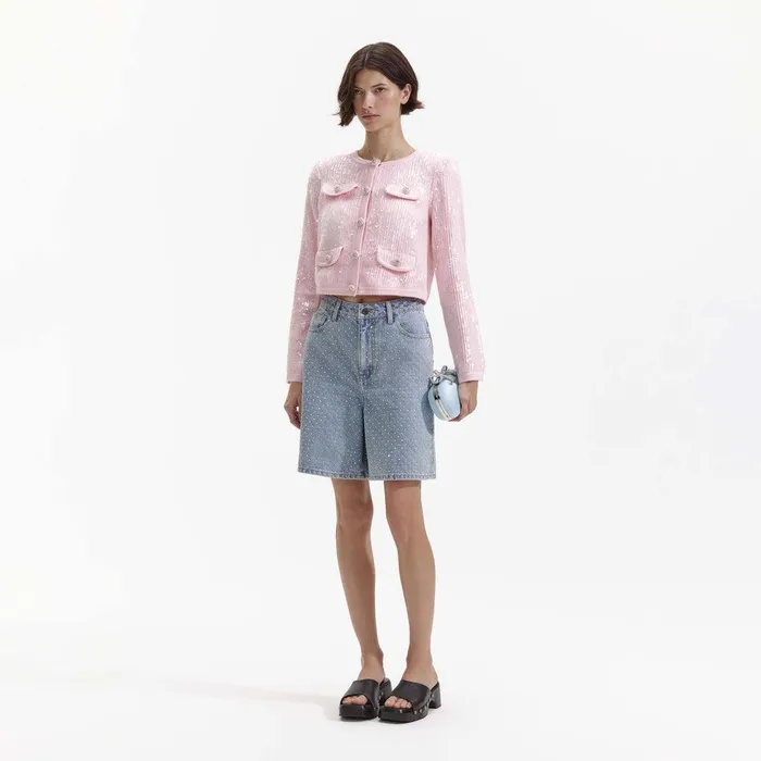 Self Portrait Knitwear Pink Knit Sequin Cardigan 8211 Women