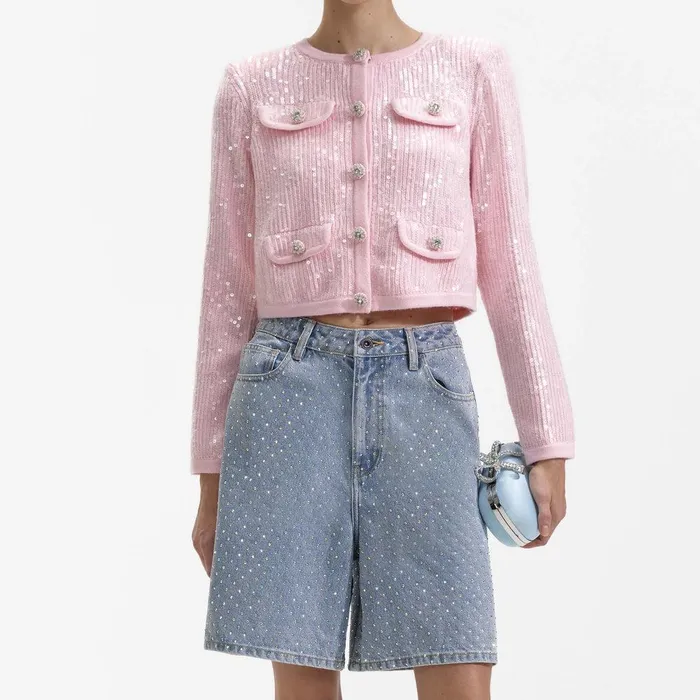 Self Portrait Knitwear Pink Knit Sequin Cardigan 8211 Women