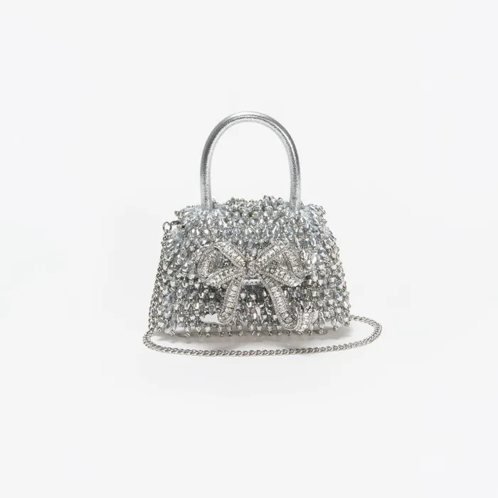 Self Portrait Micro Silver Embellished Micro Bow Bag 8211 Women