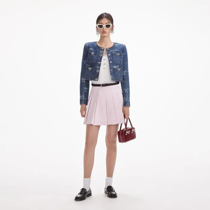 Self Portrait Outerwear Bow Print Denim Jacket 8211 Women