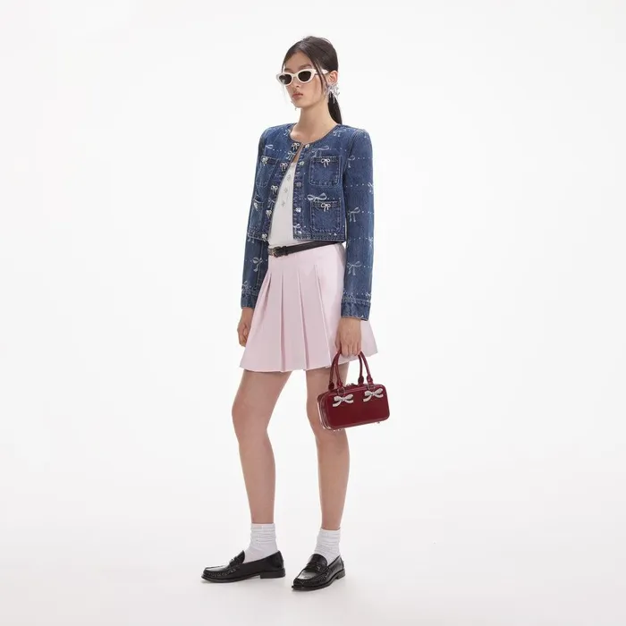 Self Portrait Outerwear Bow Print Denim Jacket 8211 Women