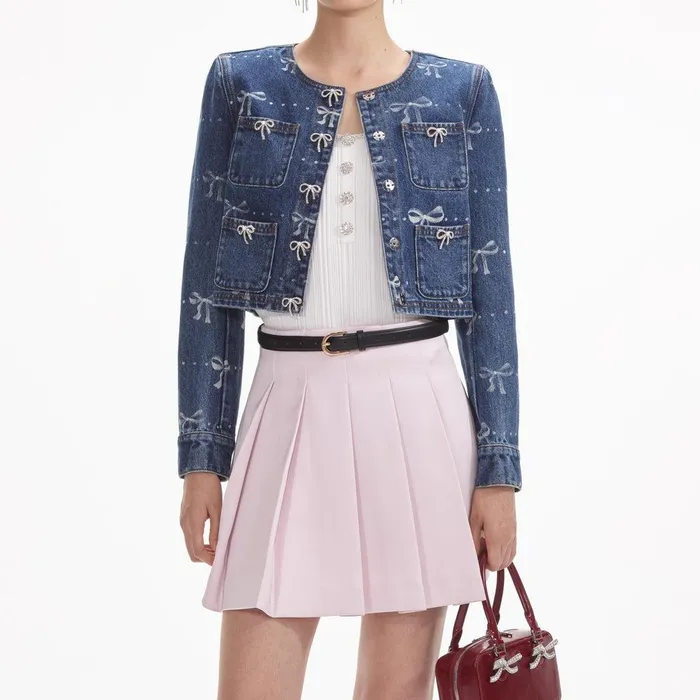 Self Portrait Outerwear Bow Print Denim Jacket 8211 Women