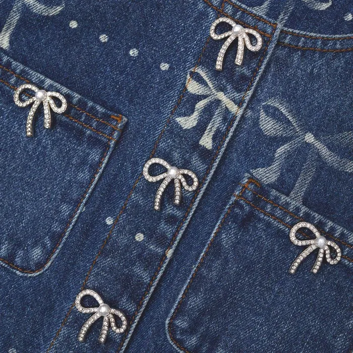 Self Portrait Outerwear Bow Print Denim Jacket 8211 Women