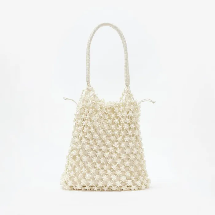 Self Portrait Swim and Resort Cream Beaded Large Tote 8211 Women