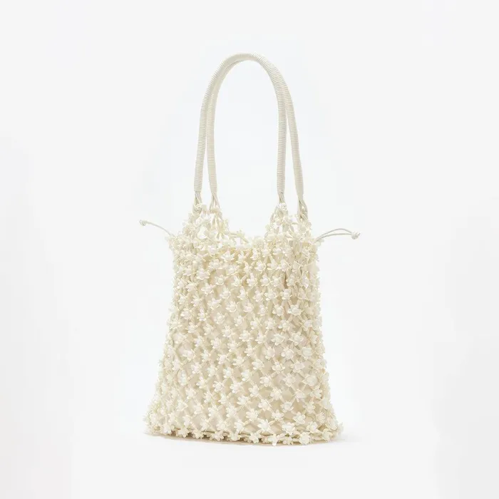 Self Portrait Swim and Resort Cream Beaded Large Tote 8211 Women