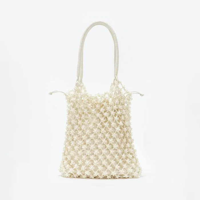 Self Portrait Swim and Resort Cream Beaded Large Tote 8211 Women