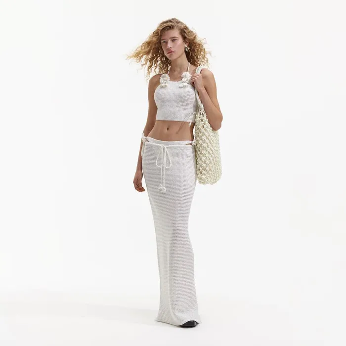 Self Portrait Swim and Resort Cream Beaded Large Tote 8211 Women