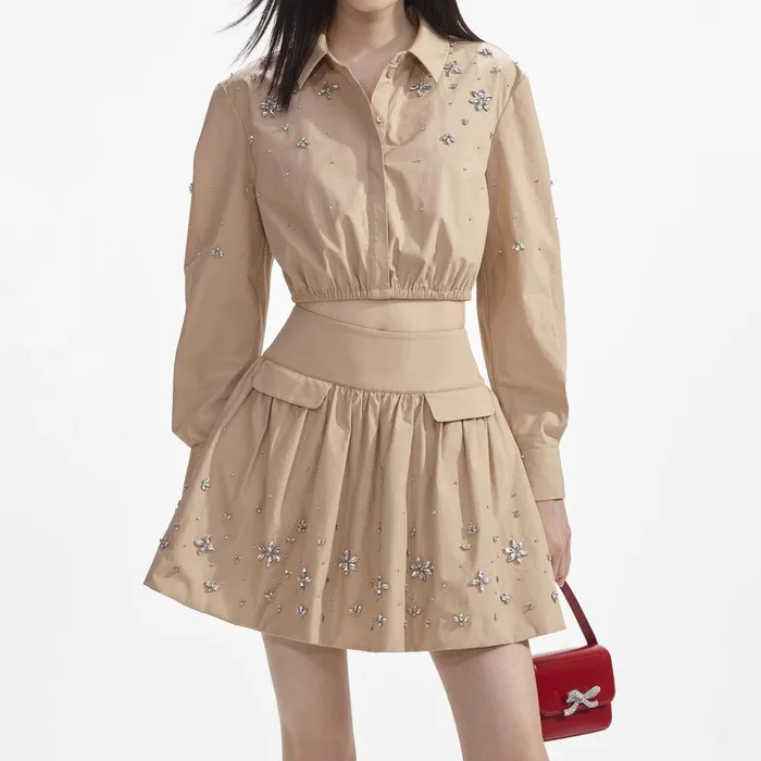Self Portrait Tops Beige Cotton Embellished Top 8211 Women