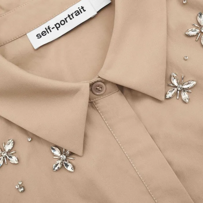 Self Portrait Tops Beige Cotton Embellished Top 8211 Women
