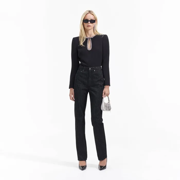 Self Portrait Tops Black Crepe Diamante Top 8211 Women