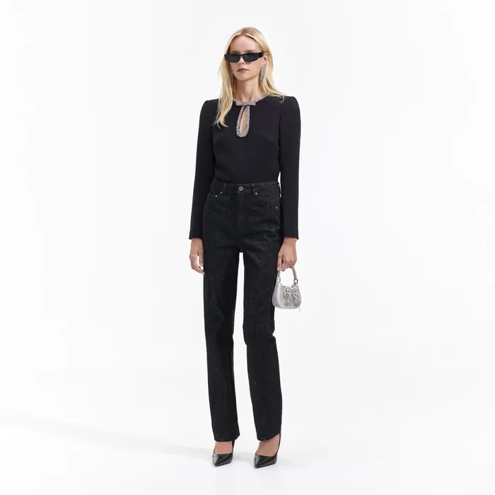 Self Portrait Tops Black Crepe Diamante Top 8211 Women Self Portrait Tops Black Crepe Diamante Top 8211 Women