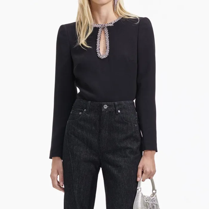 Self Portrait Tops Black Crepe Diamante Top 8211 Women Self Portrait Tops Black Crepe Diamante Top 8211 Women