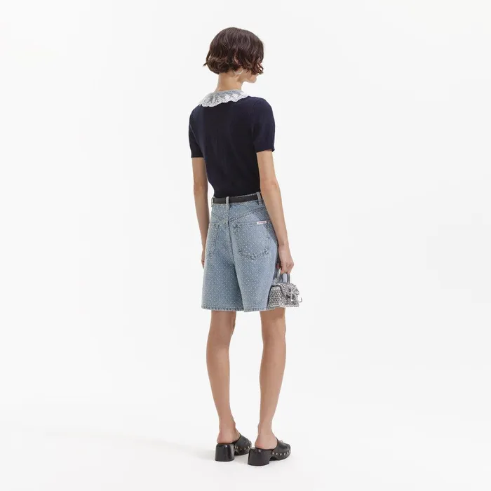 Self Portrait Tops Navy Cashmere Blend Collar Cardigan 8211 Women