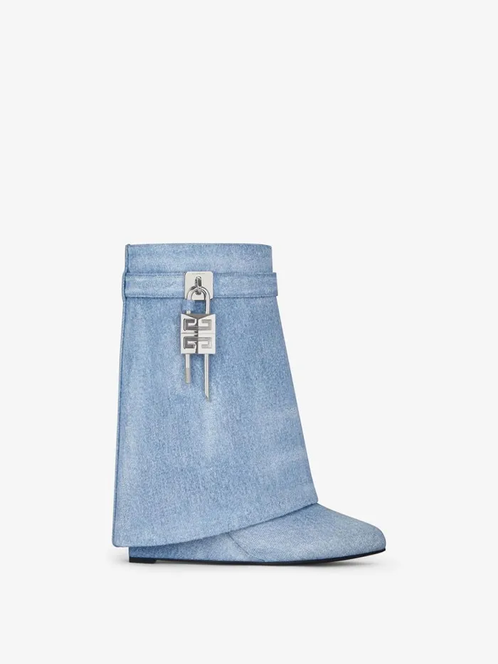 Shark Lock Ankle Boots In Washed Denim Medium Blue Women Givenchy Shark Lock