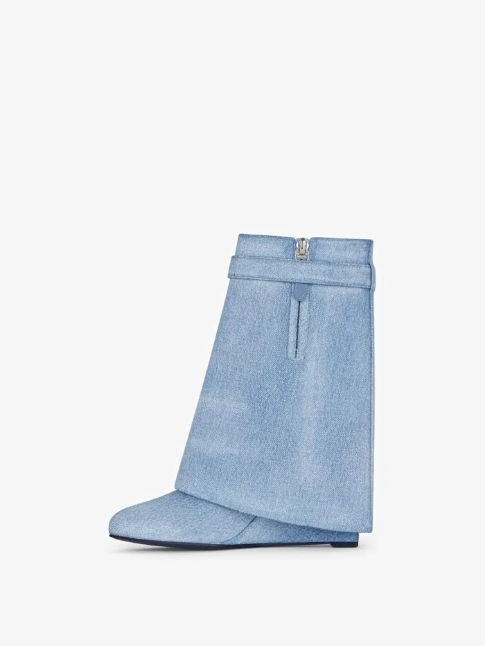 Shark Lock Ankle Boots In Washed Denim Medium Blue Women Givenchy Shark Lock