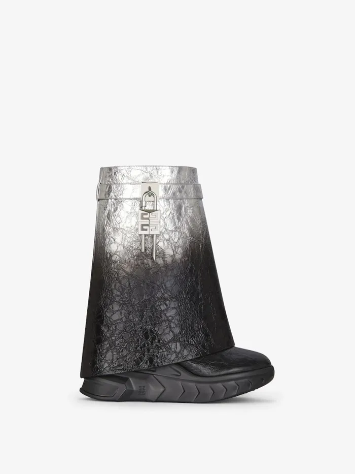 Shark Lock Biker Ankle Boots In Laminated Leather Blacksilvery Women Givenchy Shark Lock Shark Lock Biker Ankle Boots In Laminated Leather Blacksilvery Women Givenchy Shark Lock