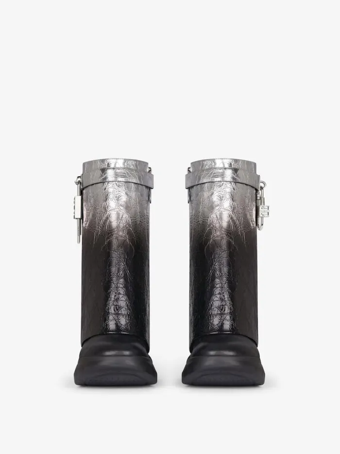 Shark Lock Biker Ankle Boots In Laminated Leather Blacksilvery Women Givenchy Shark Lock