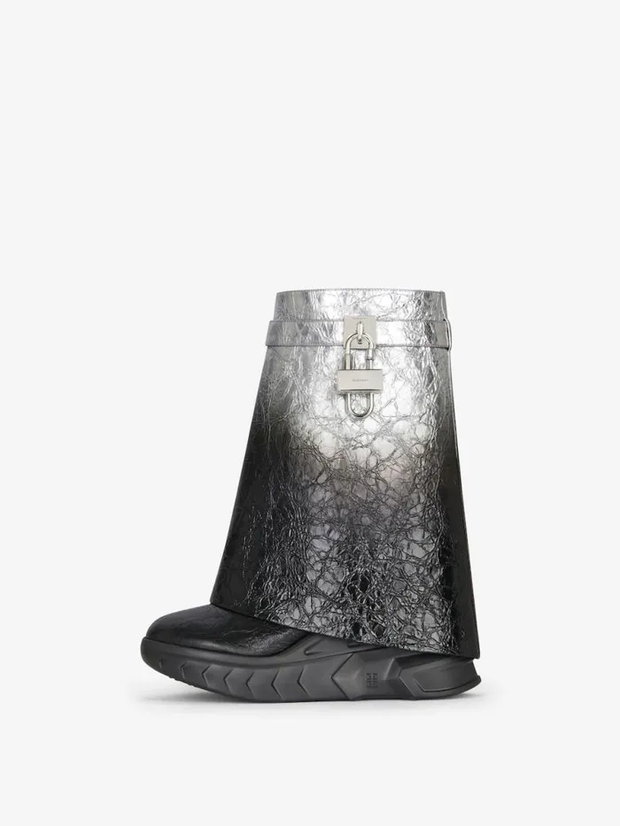 Shark Lock Biker Ankle Boots In Laminated Leather Blacksilvery Women Givenchy Shark Lock