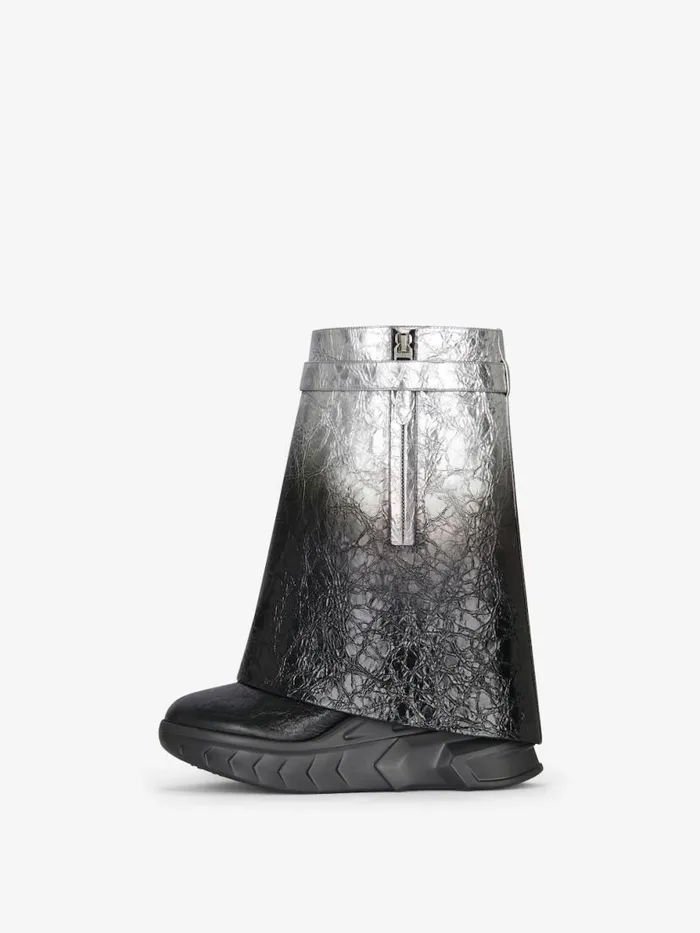 Shark Lock Biker Ankle Boots In Laminated Leather Blacksilvery Women Givenchy Shark Lock