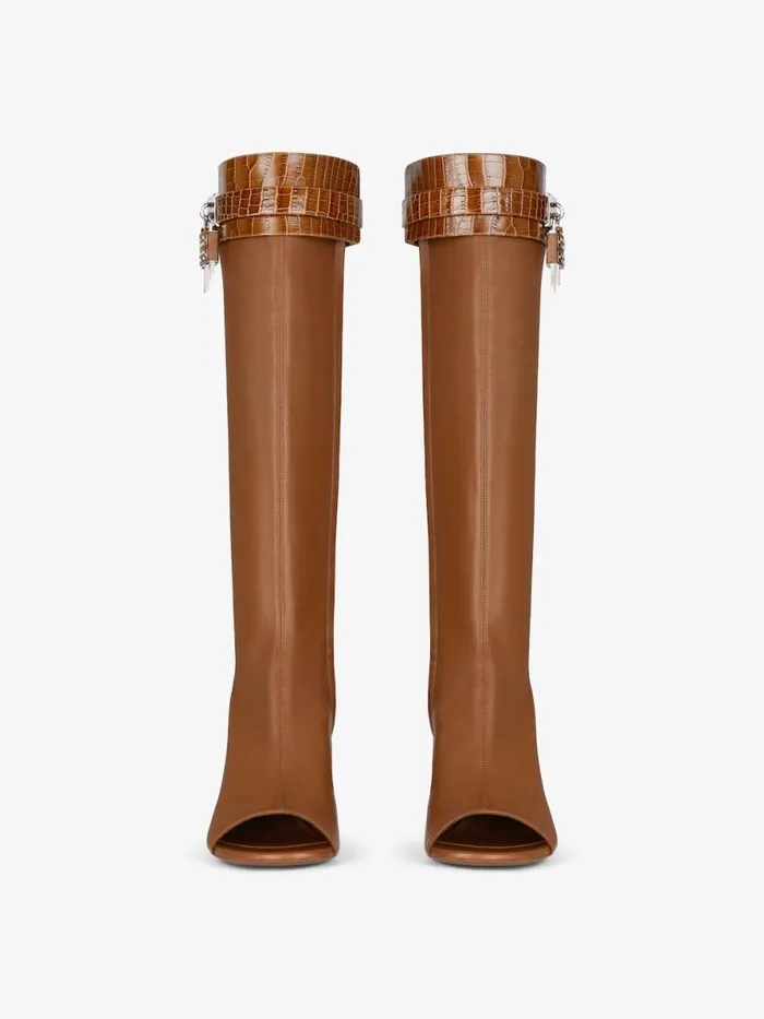 Shark Lock Stiletto Sandal Boots In Leather Chestnut Women Givenchy Shark Lock
