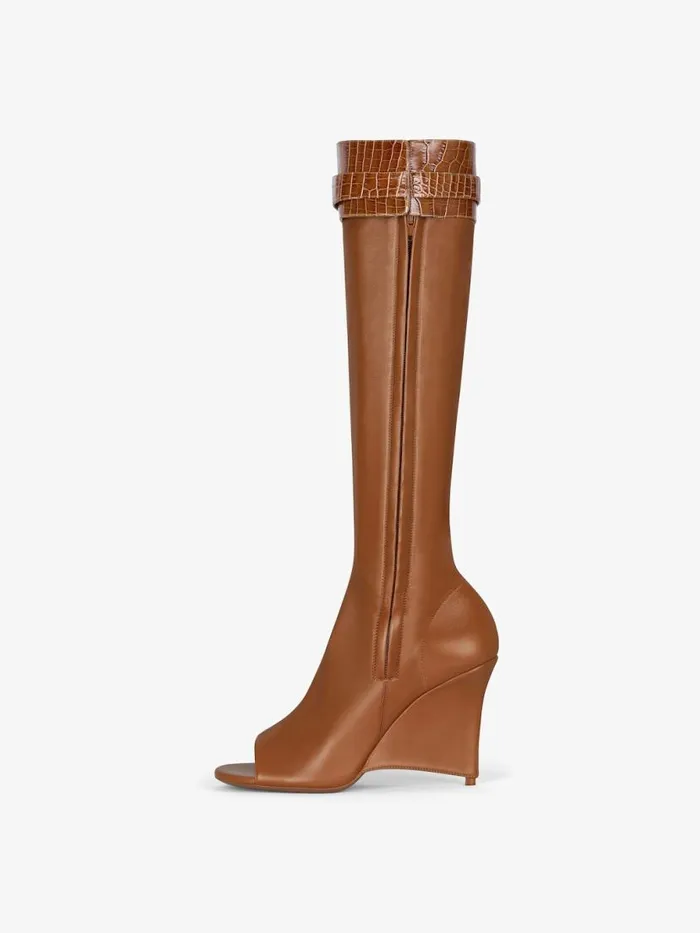 Shark Lock Stiletto Sandal Boots In Leather Chestnut Women Givenchy Shark Lock