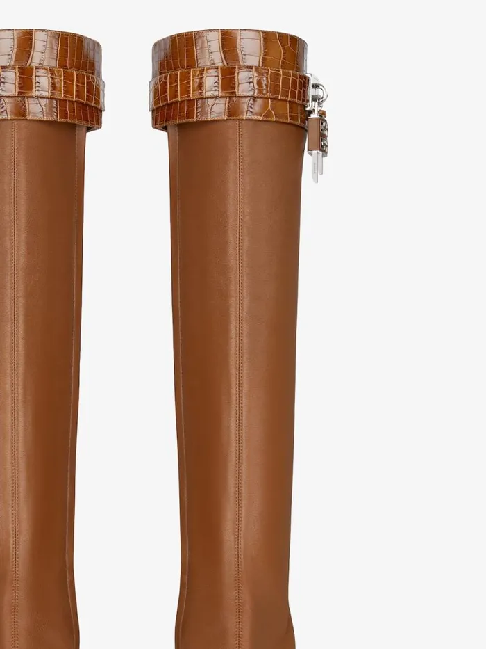 Shark Lock Stiletto Sandal Boots In Leather Chestnut Women Givenchy Shark Lock