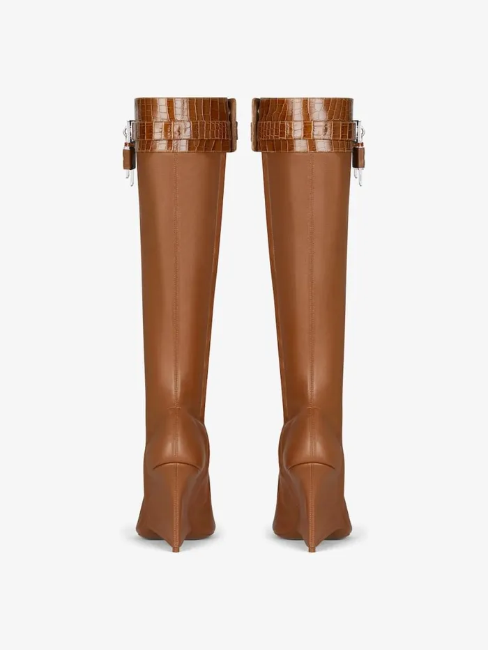 Shark Lock Stiletto Sandal Boots In Leather Chestnut Women Givenchy Shark Lock
