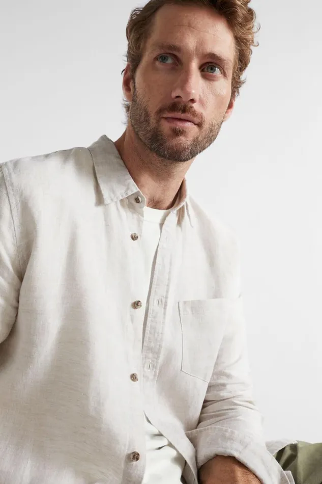 Shirts Man Seed Heritage Linen Shirt Ecru Crossdye