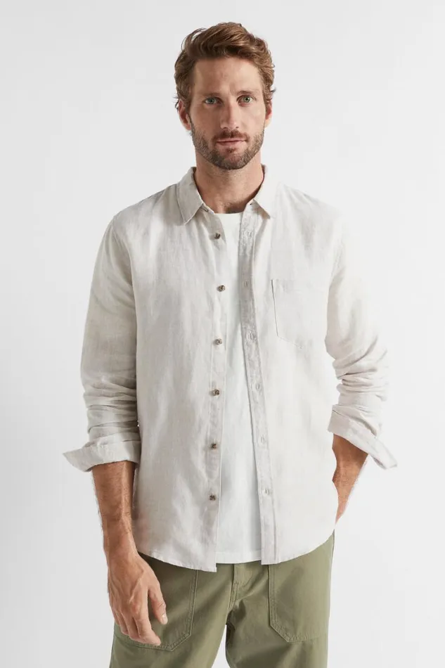 Shirts Man Seed Heritage Linen Shirt Ecru Crossdye