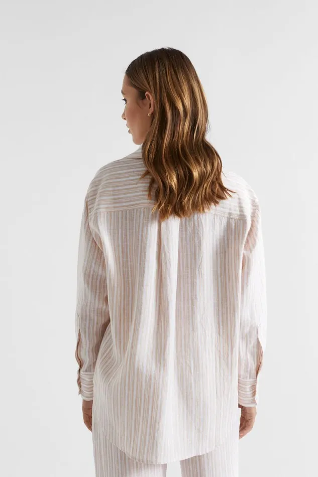 Shirts Woman Seed Heritage Core Linen Boyfriend Shirt Soft Wheat Stripe