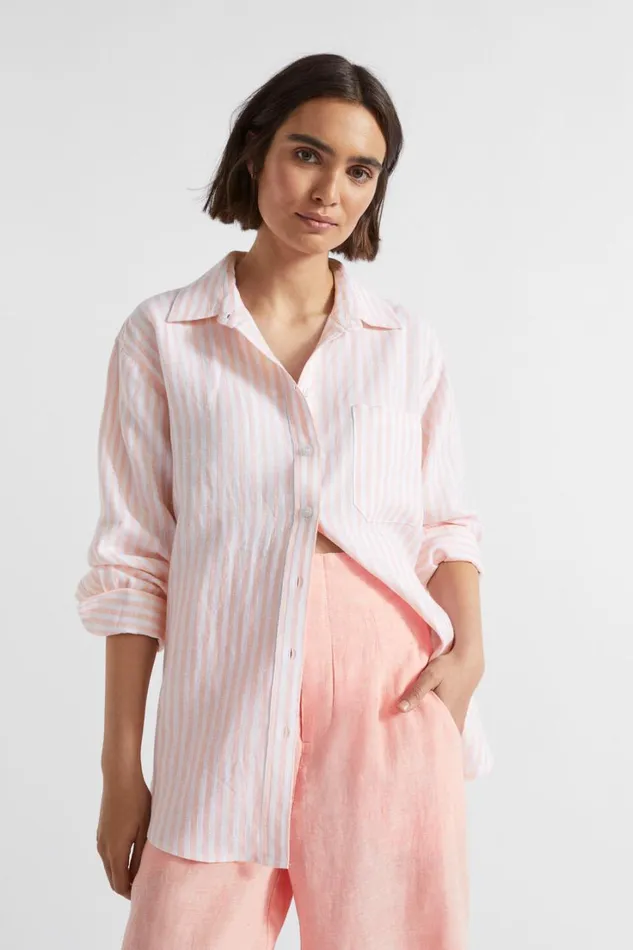 Shirts Woman Seed Heritage Core Linen Boyfriend Shirt Tulip Pink Stripe