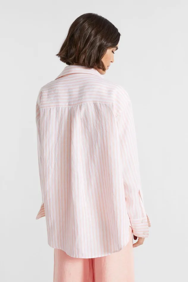 Shirts Woman Seed Heritage Core Linen Boyfriend Shirt Tulip Pink Stripe