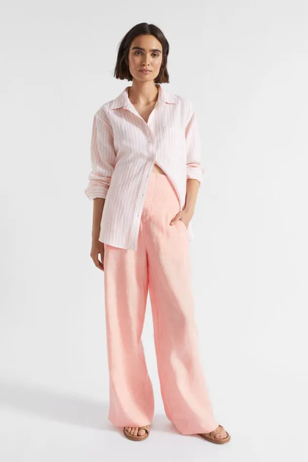 Shirts Woman Seed Heritage Core Linen Boyfriend Shirt Tulip Pink Stripe