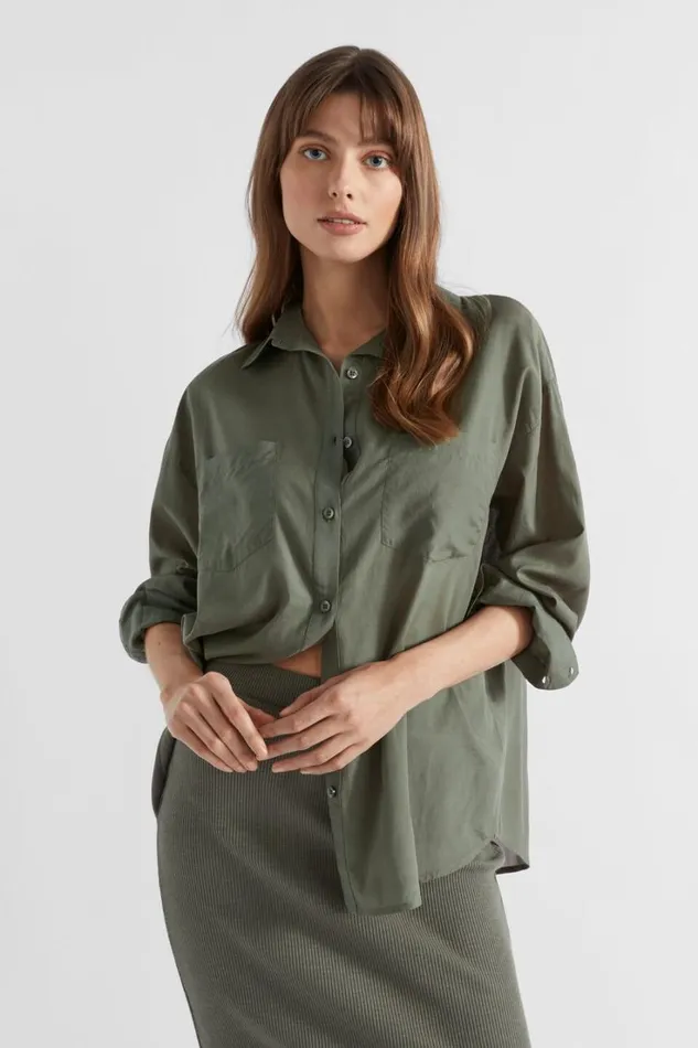 Shirts Woman Seed Heritage Voile Relaxed Shirt Smokey Olive
