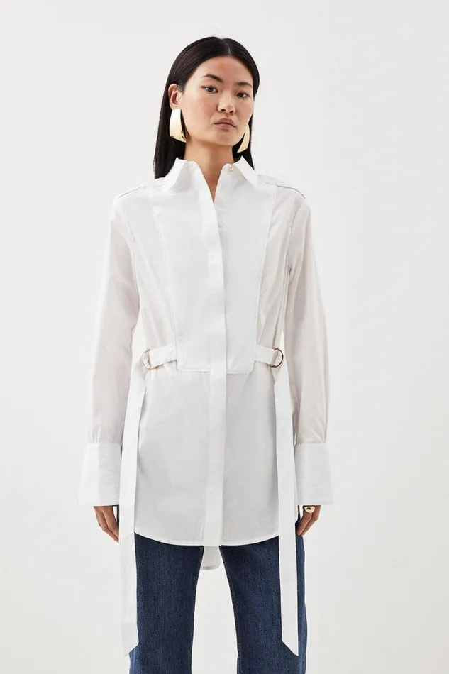 Shirts Women Karen Millen Cotton Poplin Collared Longline Shirt White